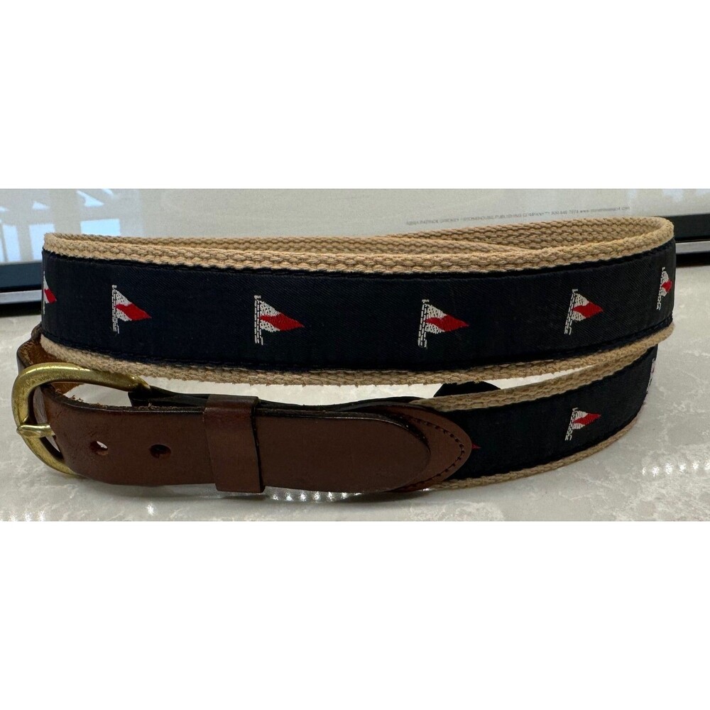 Warden Brooks Ltd. - Nautical Flag Sailing Leather Belt - Men's Size 38 VINTAGE